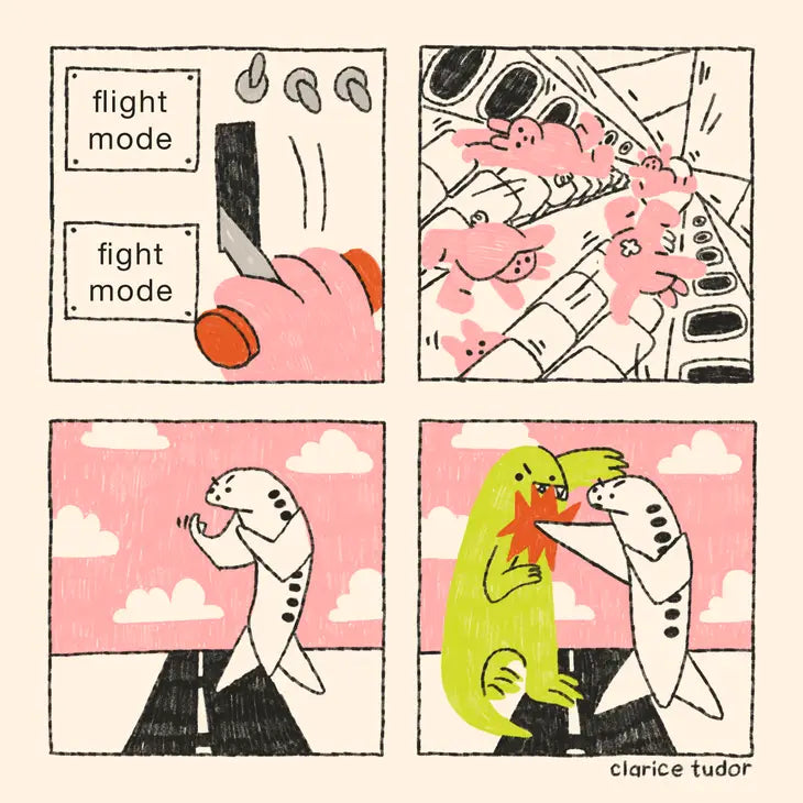 Fight or Flight Comic Postcard Print by Clarice Tudor