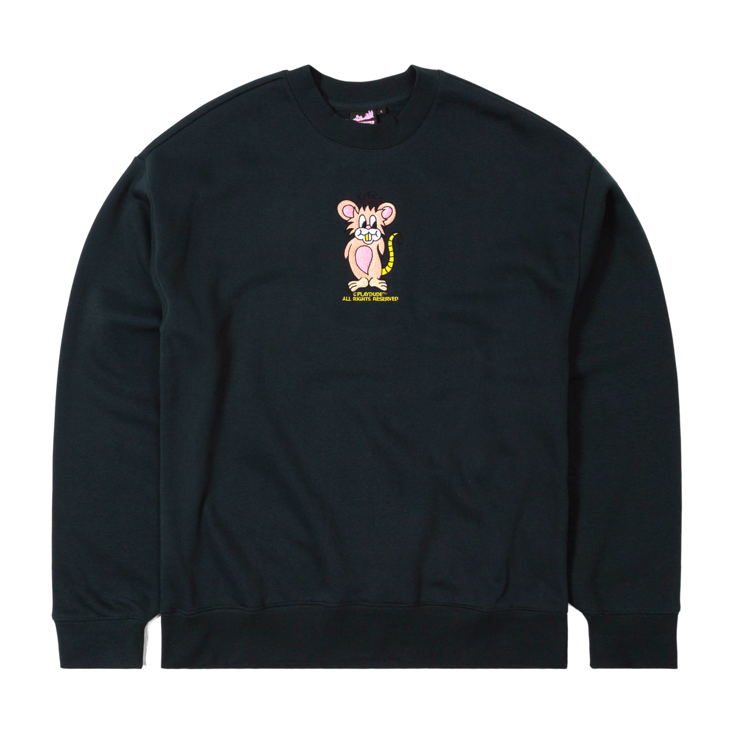 Rat Embroidered Dark green sweater by PLAYDUDE