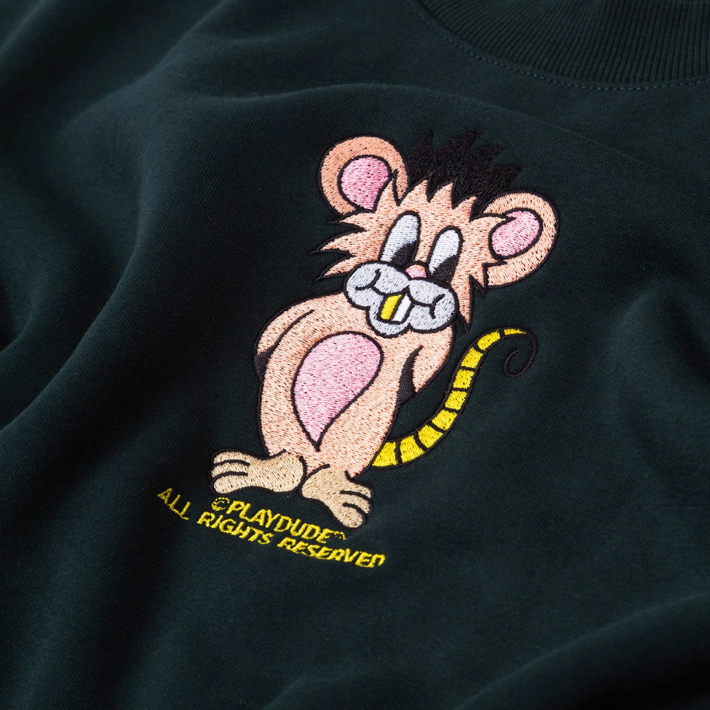 Rat Embroidered Dark green sweater by PLAYDUDE