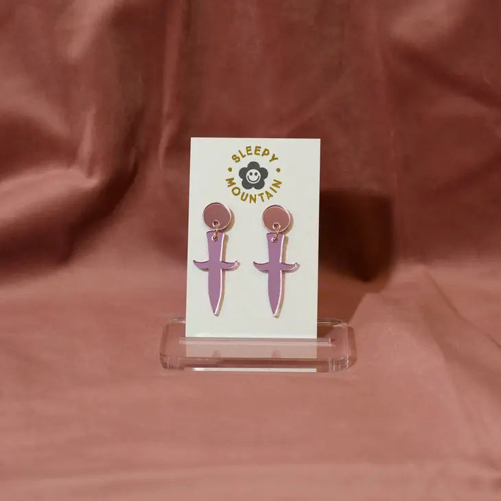Dagger Earrings - Violet Mirror Acrylic