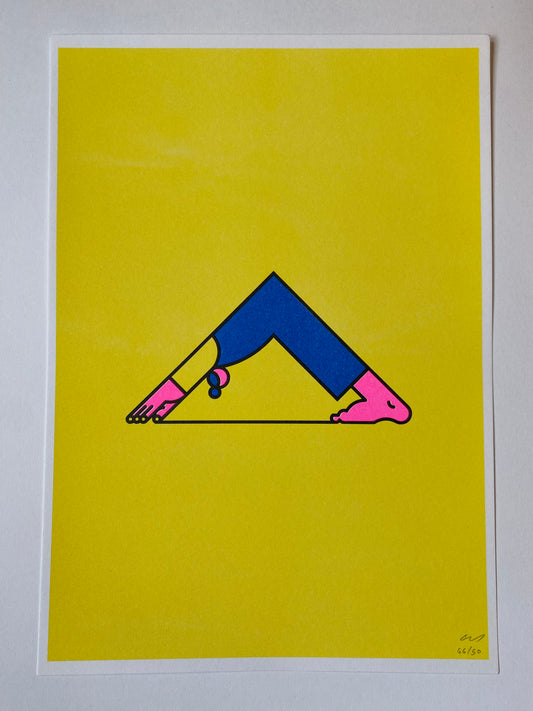 Yellow Yoga A4 Riso Print by Thomas Hedger