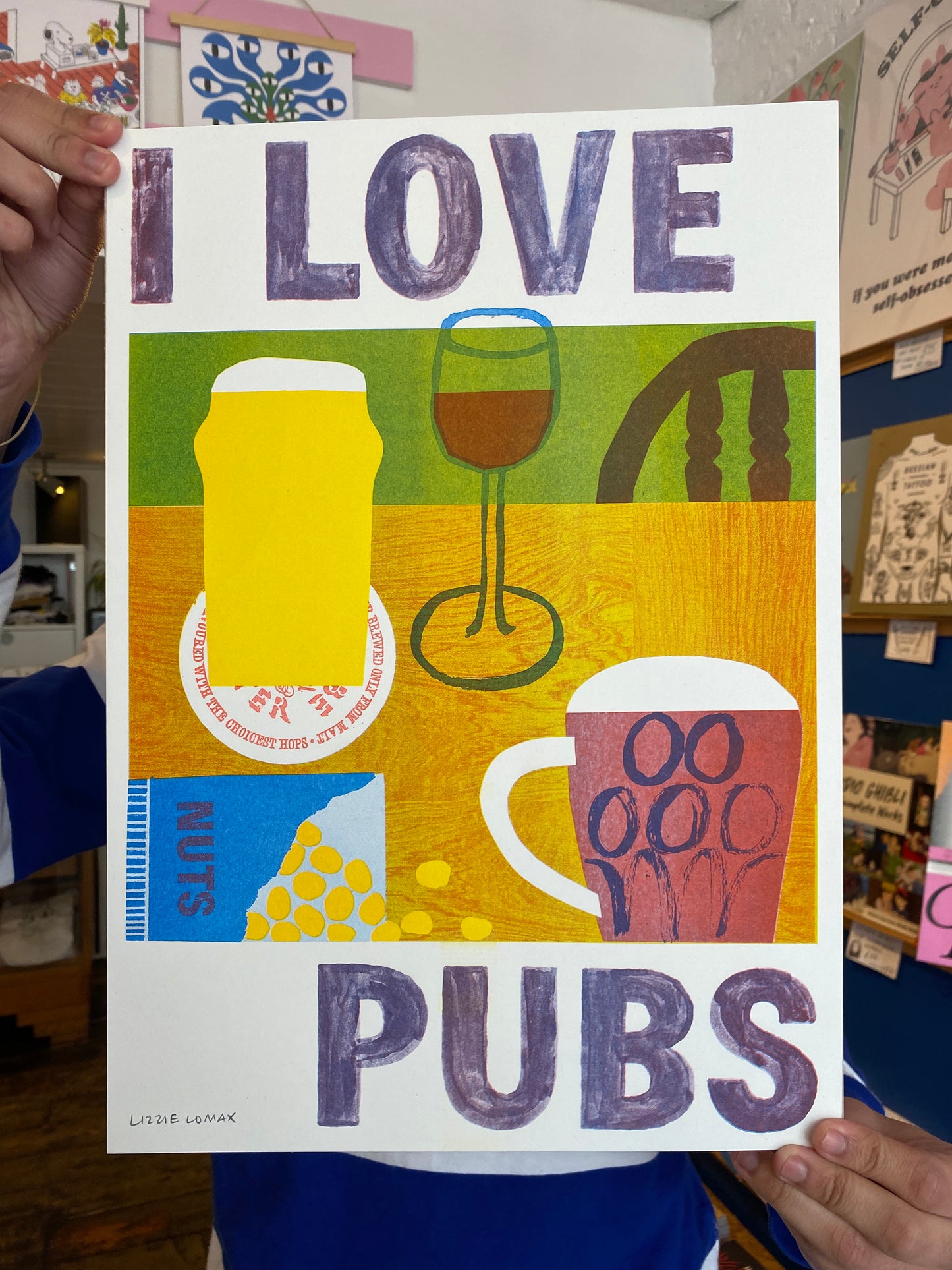 I LOVE PUBS A3 Risograph Print By Lizzie Lomax