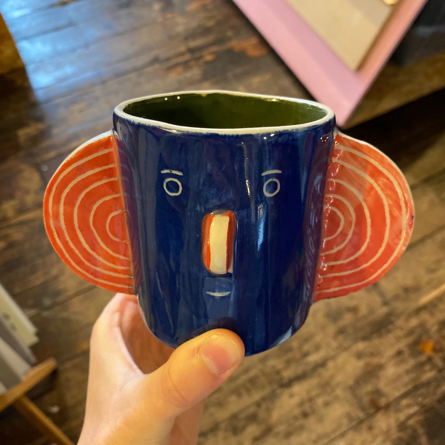 Blue & Green Head Mug by John Molesworth