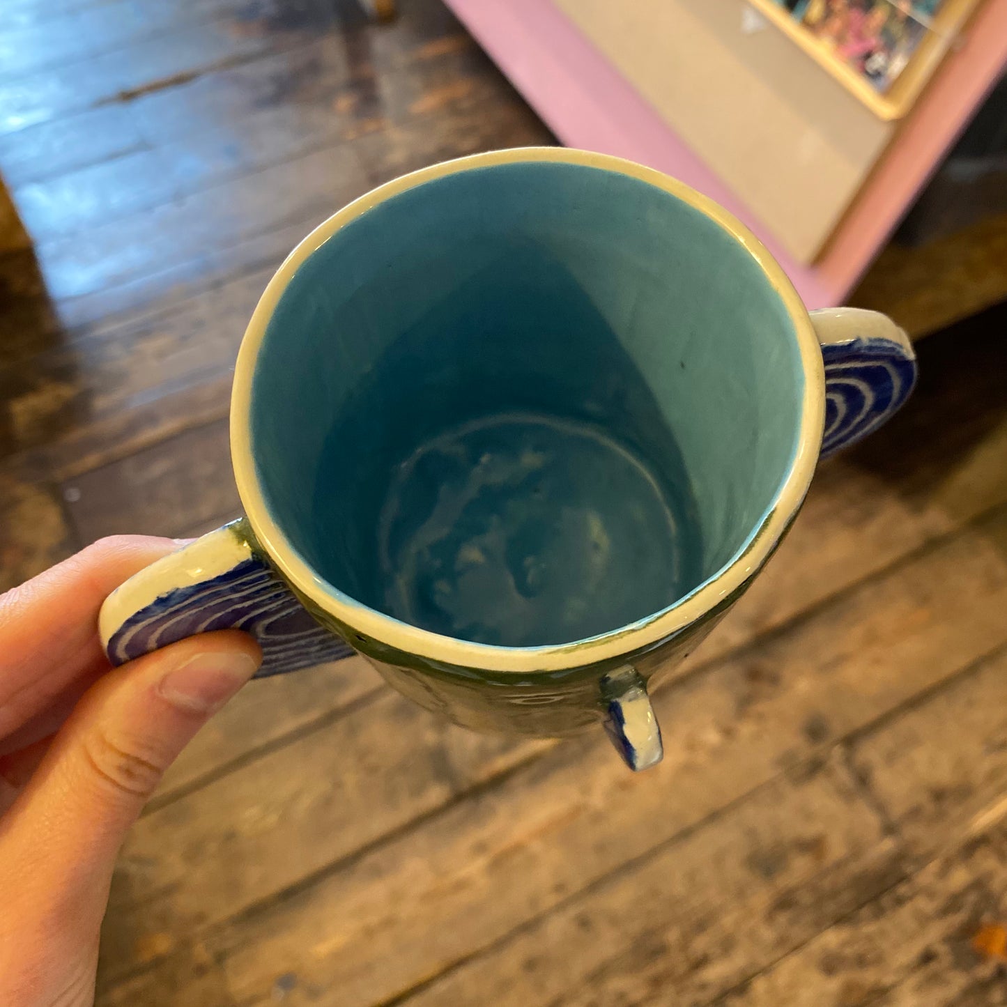 Green & light blue Head Mug by John Molesworth