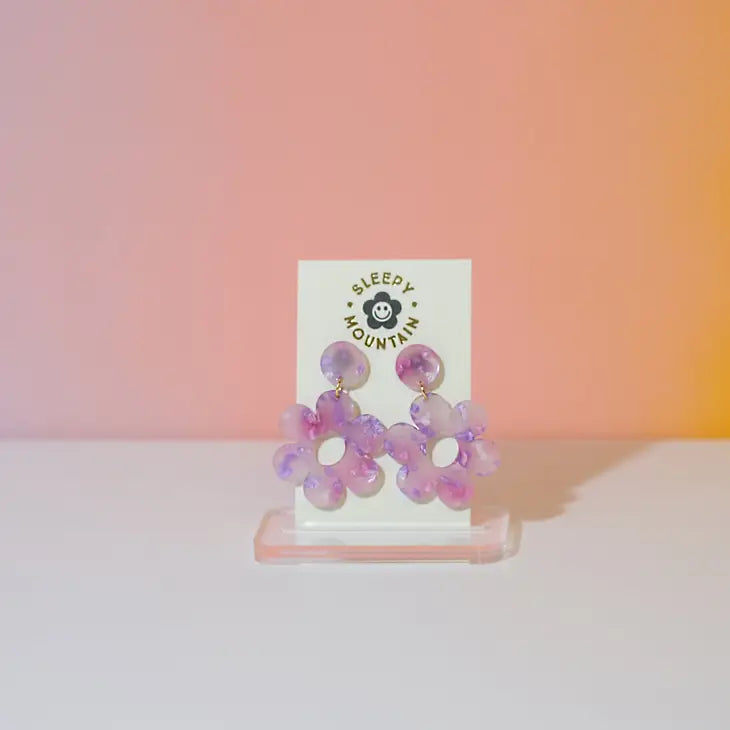 Daisy Acrylic Dangle Earrings in Purple Haze by Sleepy Mountain