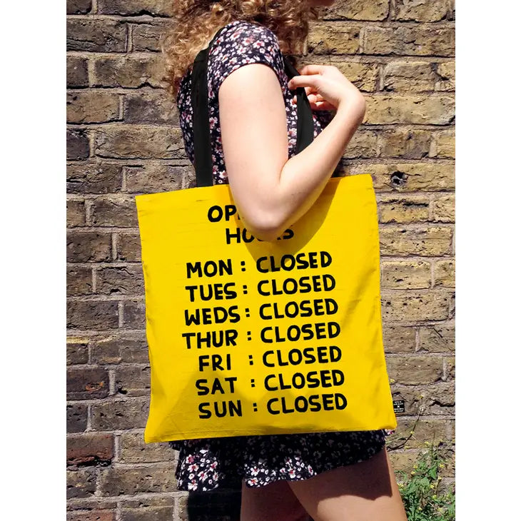 Opening Hours tote Bag by David Shrigley