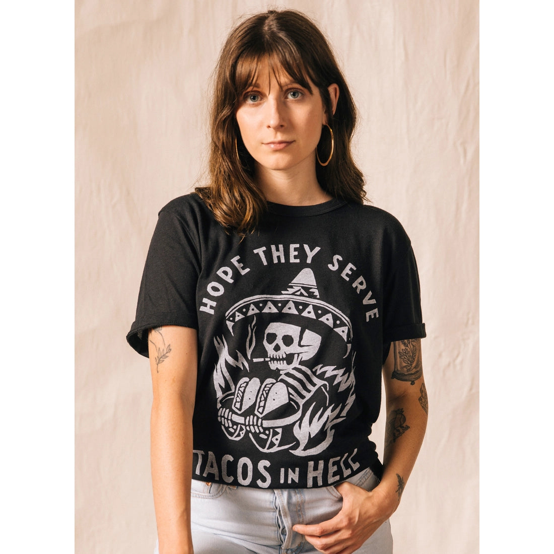 Hope They Serve Tacos in Hell tee by Pyknic