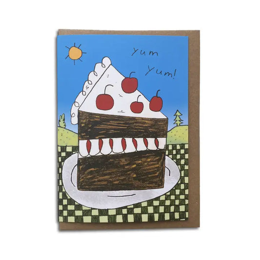 Yum Yum! Birthday Cake Greeting Card by bigfatbamini