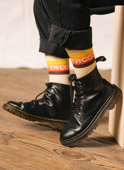 Taco Striped  Crew Socks by Pyknic