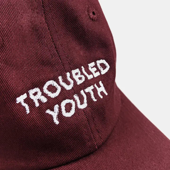 Troubled Youth Hat Burgundy Dad Cap by Badaboöm Studio