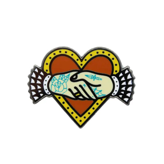 Shaking Hands Tattoo Hard Enamel Pin by Cousins Collective