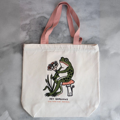 Hey Gorgeous Frog Big Zip Tote by Stay Home Club