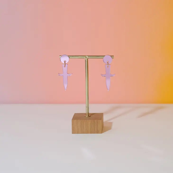 Dagger Earrings - Violet Mirror Acrylic
