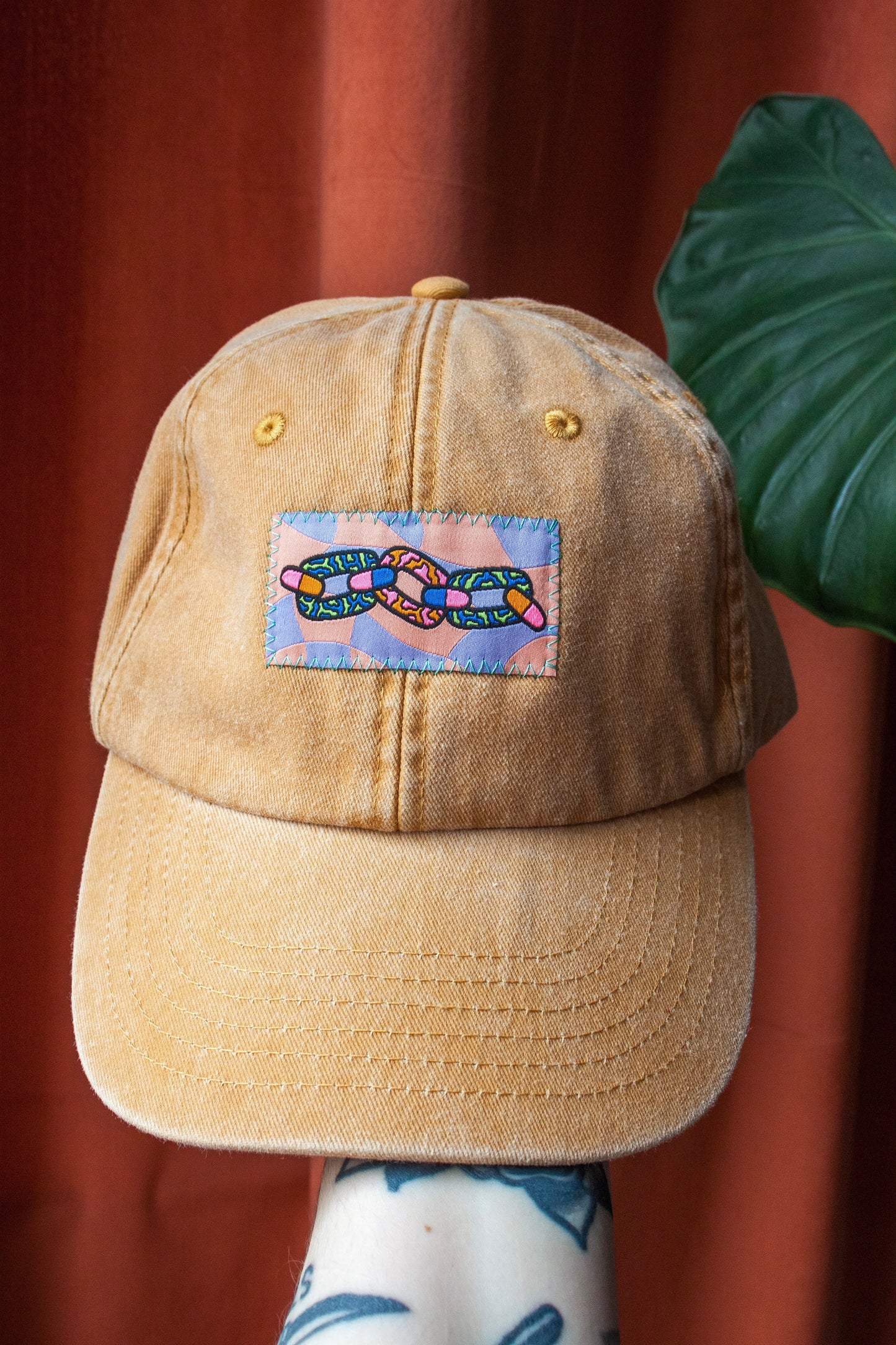 CHAIN DENIM MUSTARD DAD CAP BY FURIOUS CREATIONZ