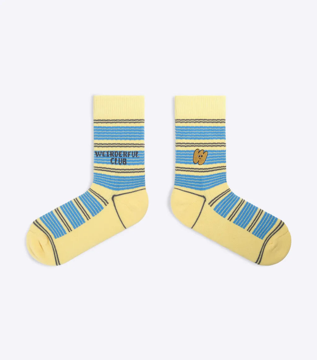 What A Weirdiful World Happy-Go-Lucky Lemon Embroidery Crew Socks by Good Pair Socks