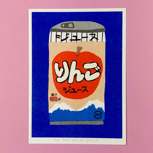 Japanese apple juice risograph print by We are out of office