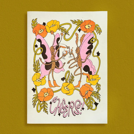 BUTTERFLY CHEERS RISOGRAPH CARD by Maddie Fischer