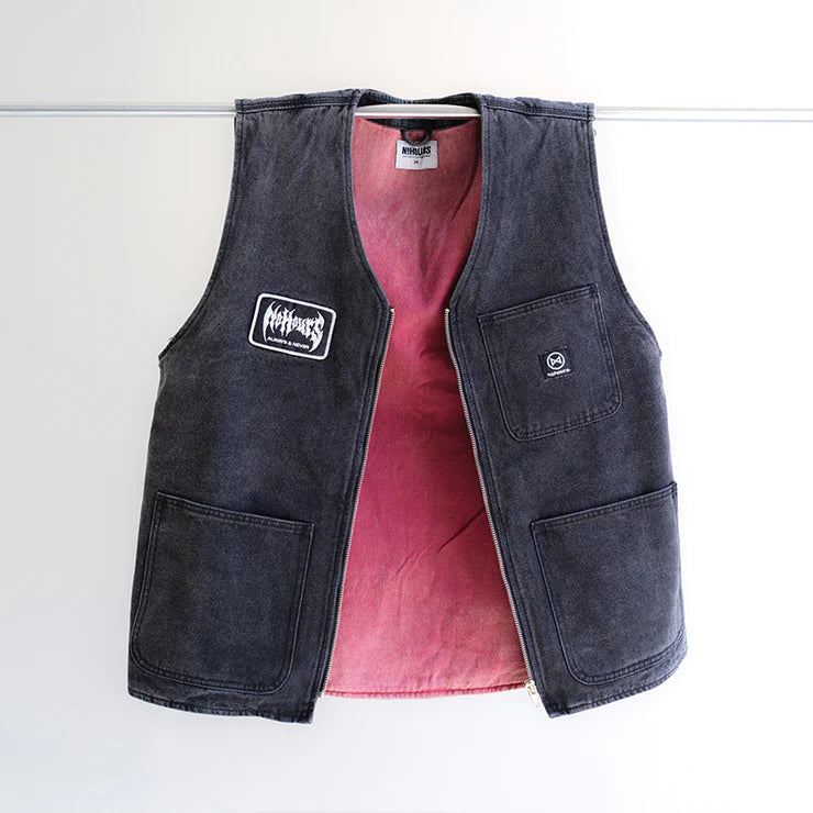 Crest Line Black Wash Denim Vest by NO HOURS