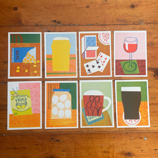 Pub Postcard Pack x 8 - Riso Prints By Lizzie Lomax