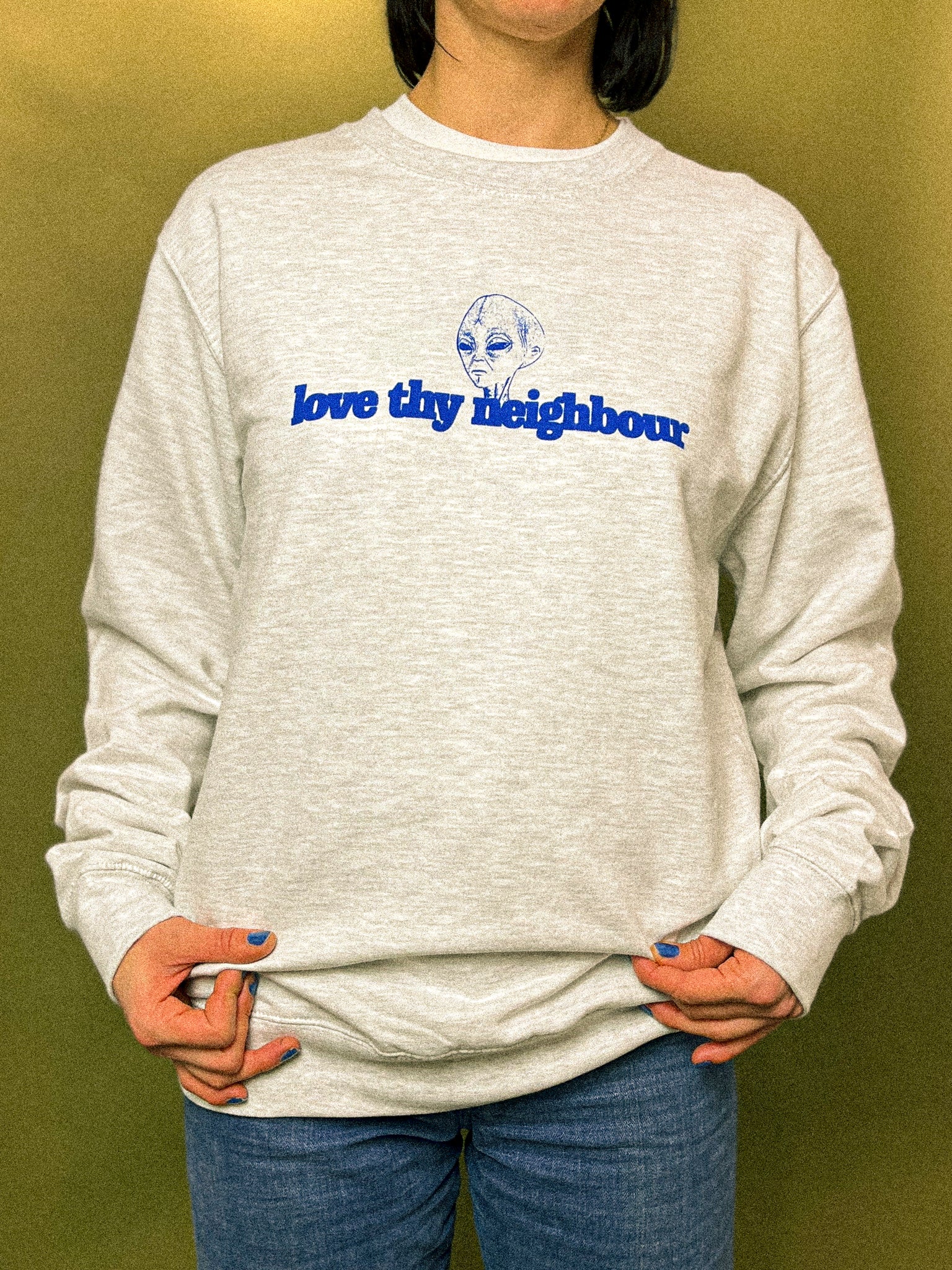 Love Thy Neighbour Grey Sweater by J. Lee Graphics