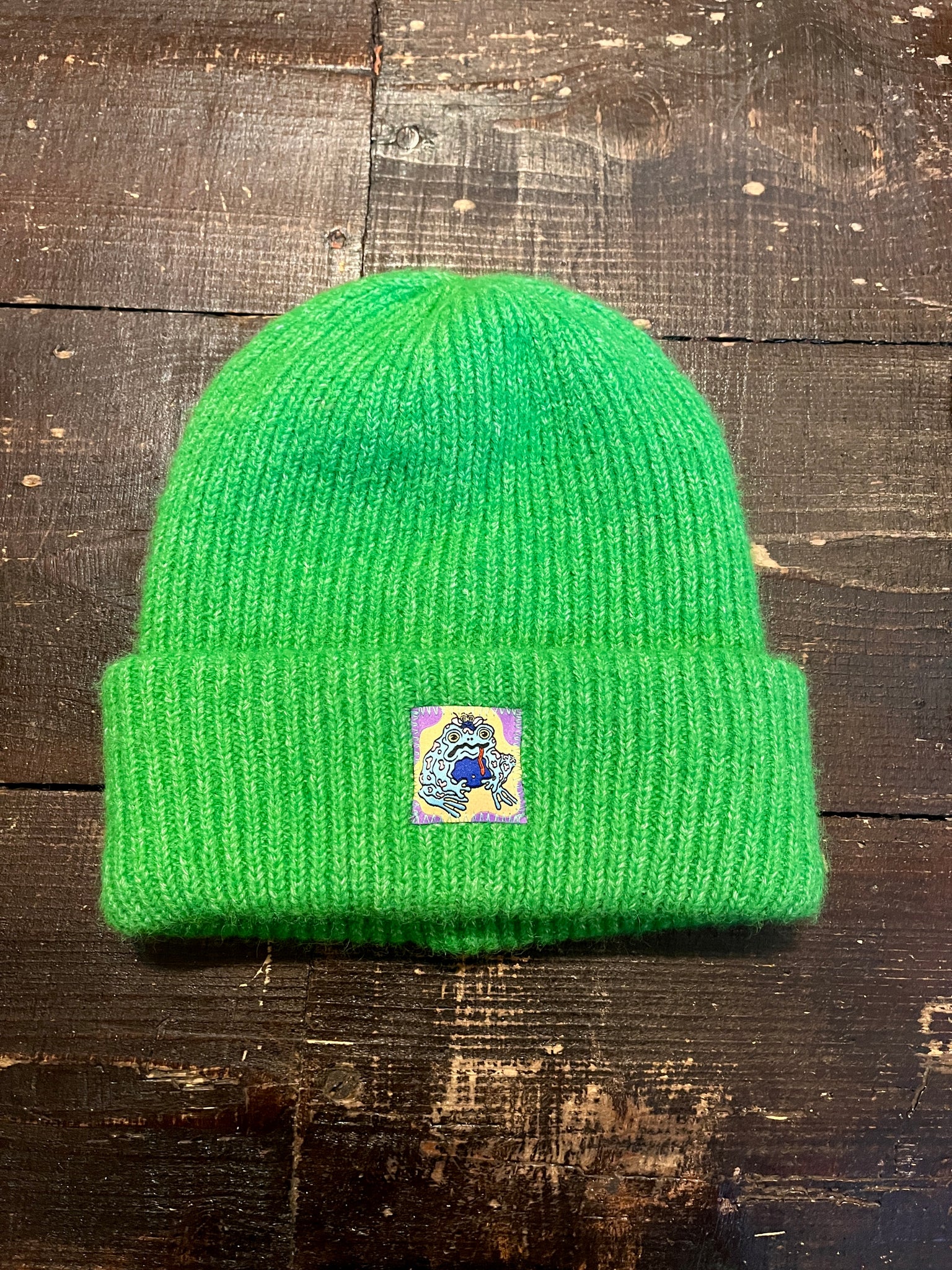 Acid Frog Bright Green Beanie by FURIOUS CREATIONZ