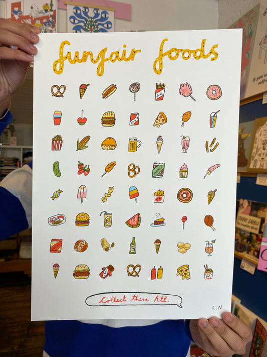 Funfair Foods A3 Risograph By Connie Noble