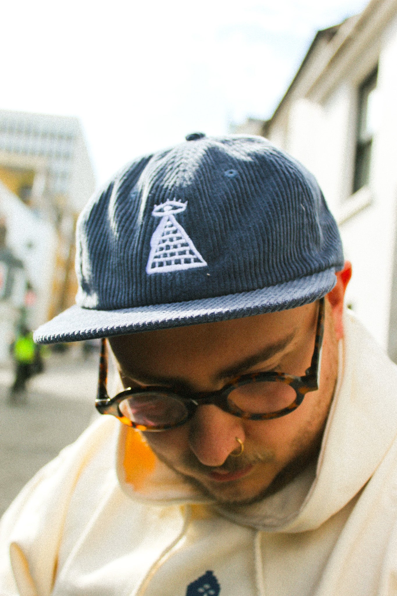 Sky Pyramid Embroidered Navy Cap by Stewart Easton