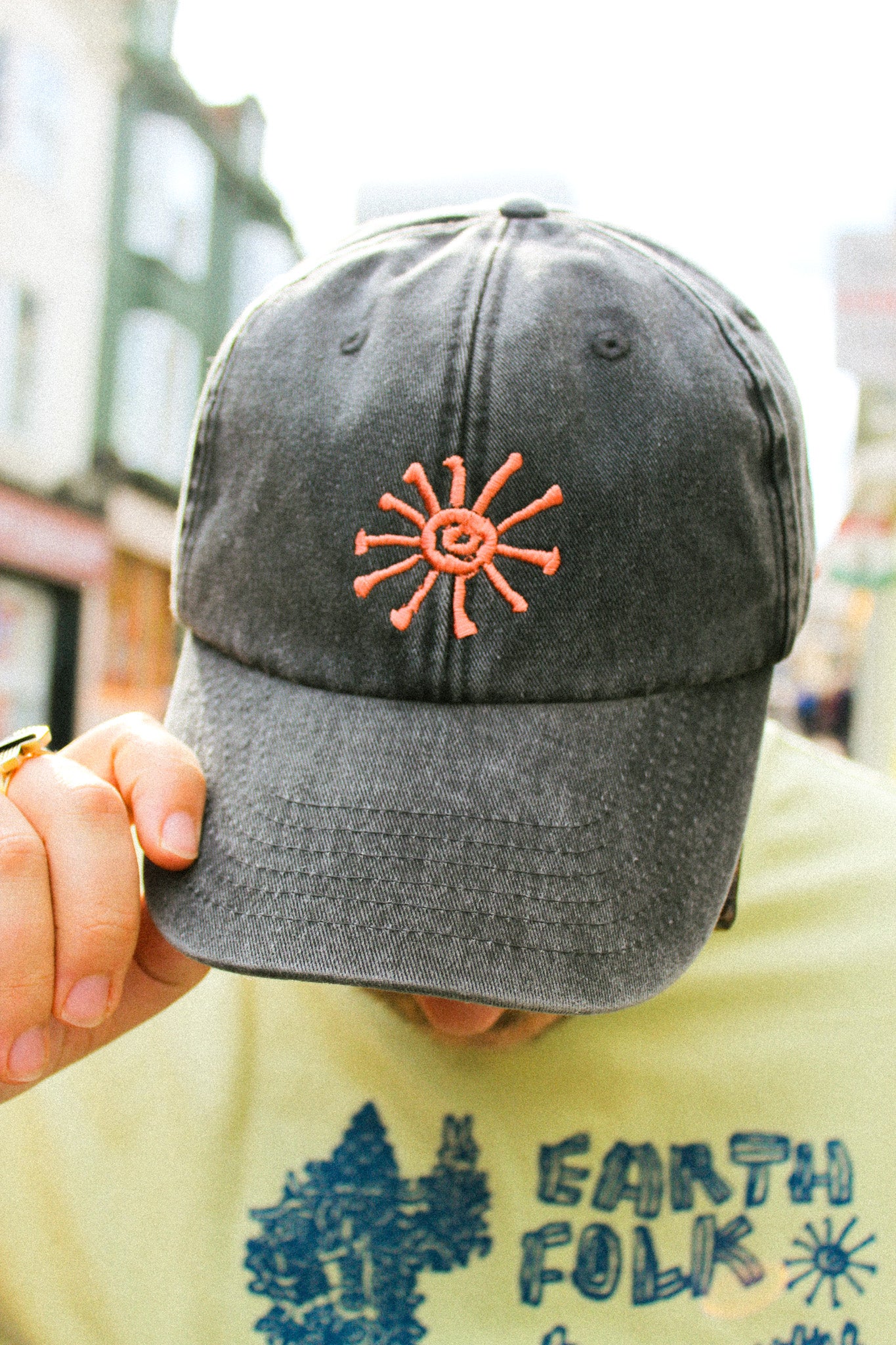 Earth Spiral Embroidered Vintage Black Cap by Stewart Easton