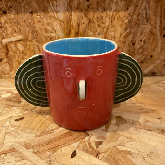 Red & light blue Head Mug by John Molesworth
