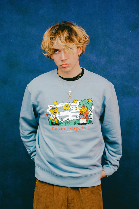 Practice Makes Perfect Crewneck Baby Blue Sweater from Playdude