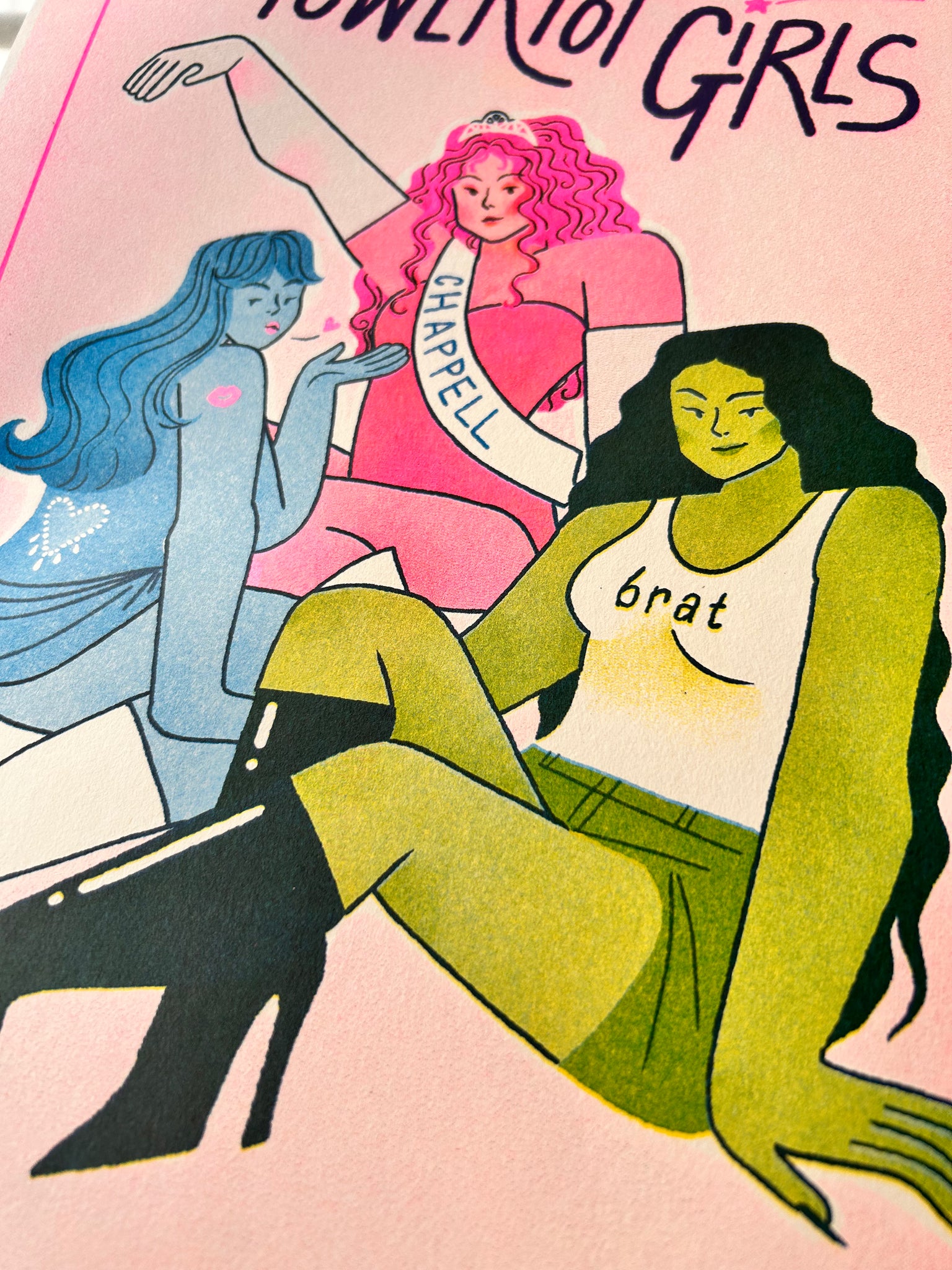 "Power Pop Girls" A3 riso print by Sam Prentice-Jones