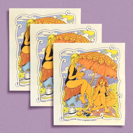 PUDDING ON THE BEACH - RISO MINI PRINTS PACK OF 3 by Maddie Fischer