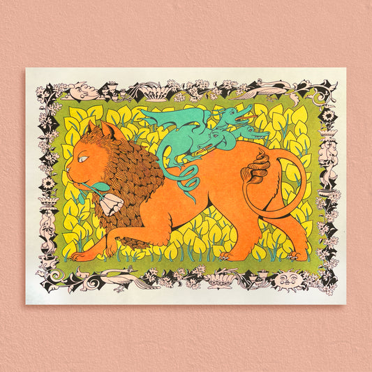 Medieval Lion Risograph PRINT by Maddie Fischer