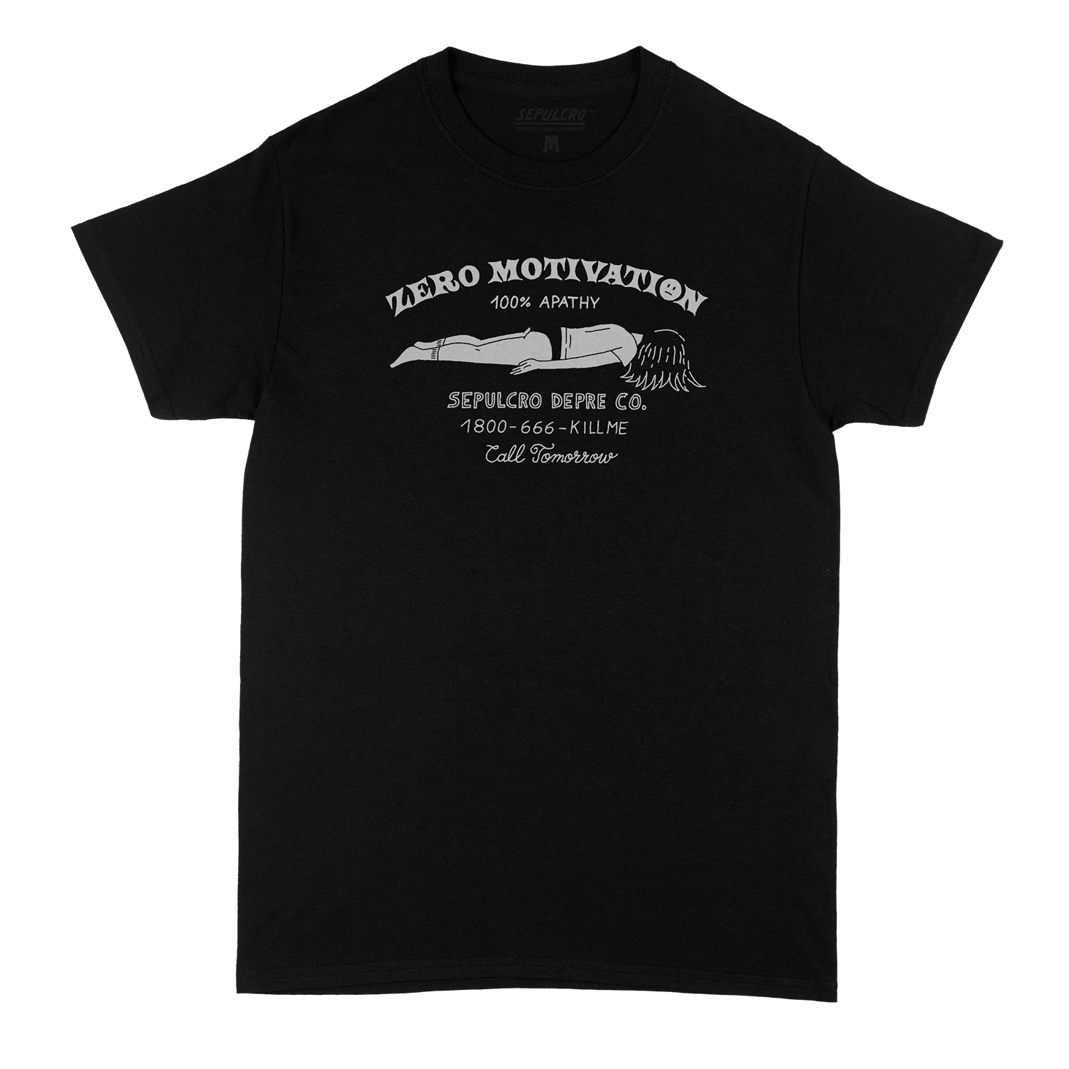 Zero Motivation Black Tee by Sepulcro