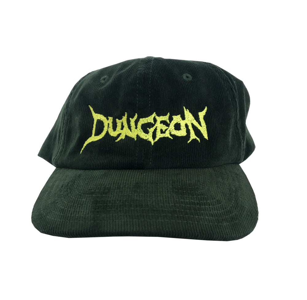 DUNGEON LOGO Green Corduroy Cap by Funeral French Family Store