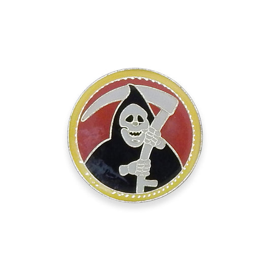 Vintage Reaper Circle Pin by Hungry Ghost Press