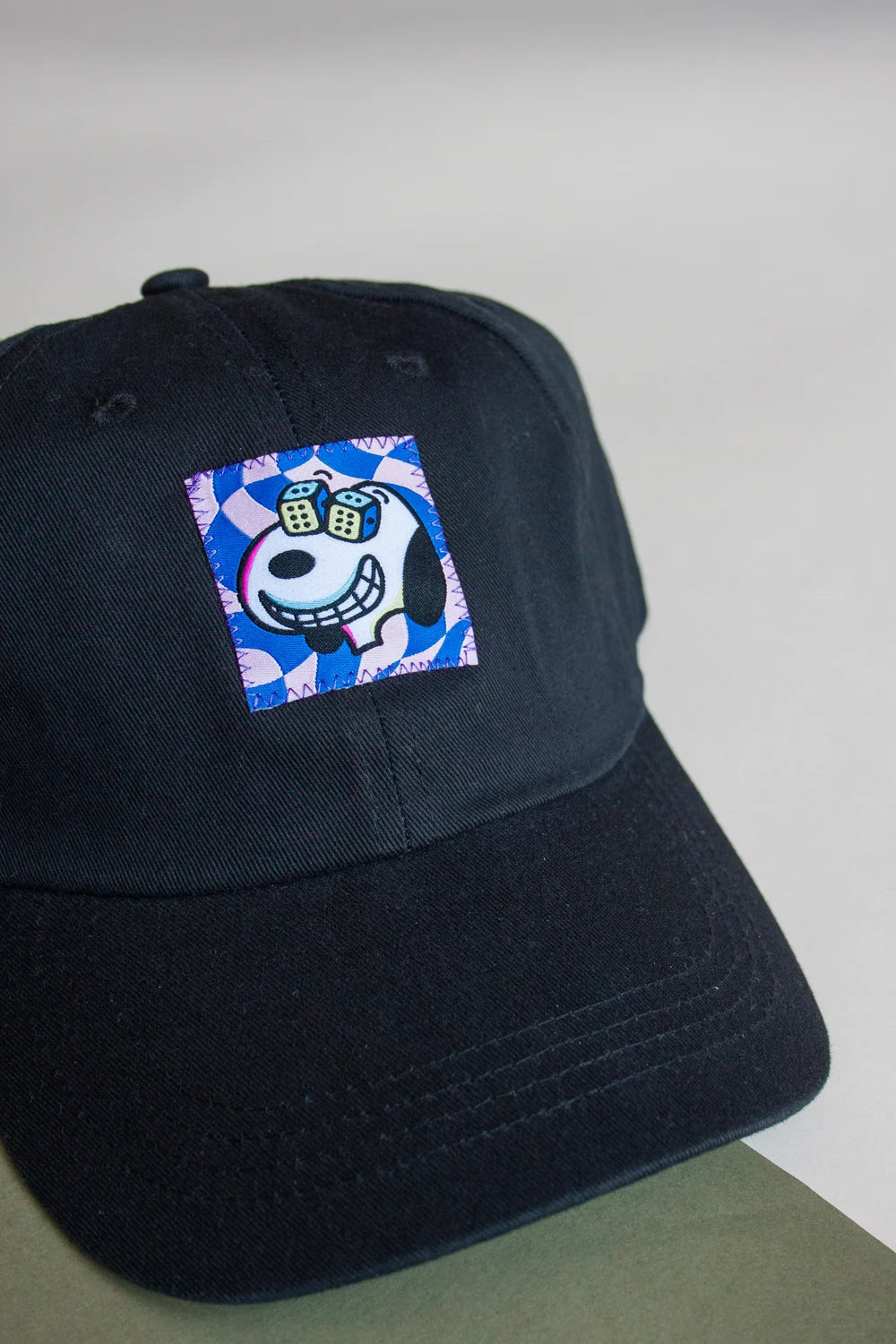 Checkerboard Dog Black Cotton Dad Cap BY FURIOUS CREATIONZ