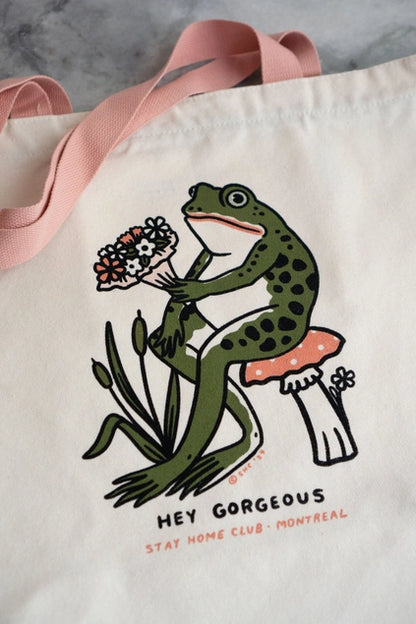 Hey Gorgeous Frog Big Zip Tote by Stay Home Club