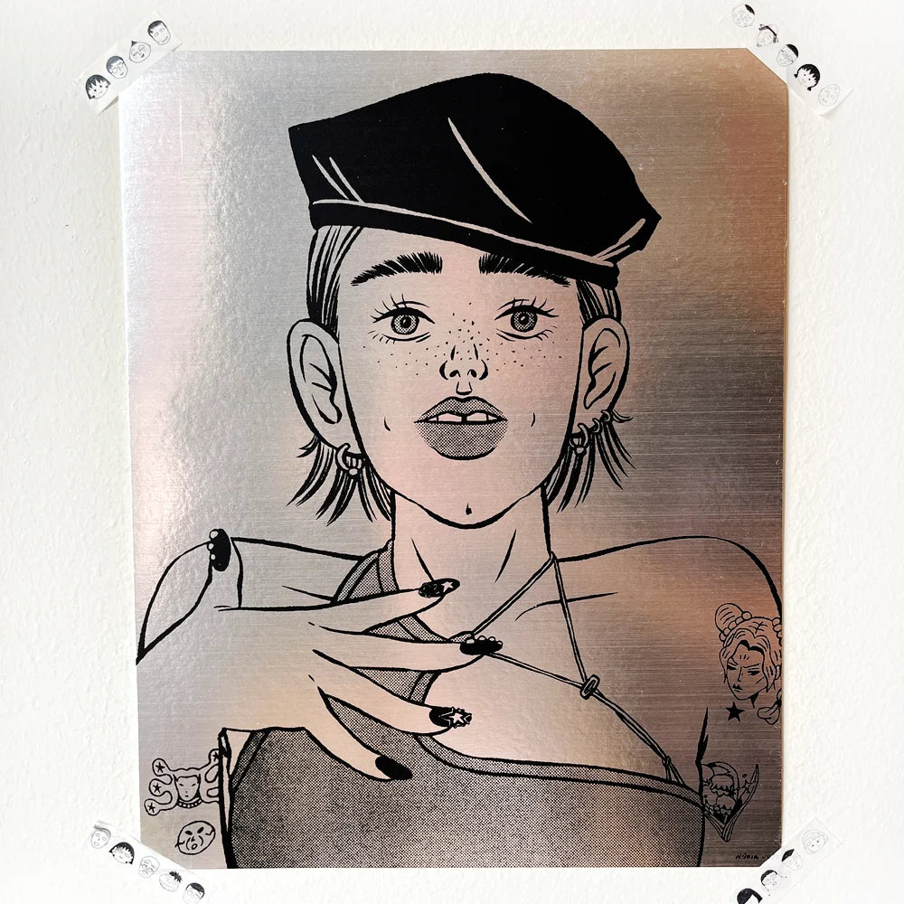 Beret Girl metallic paper Print by NURIAJUST