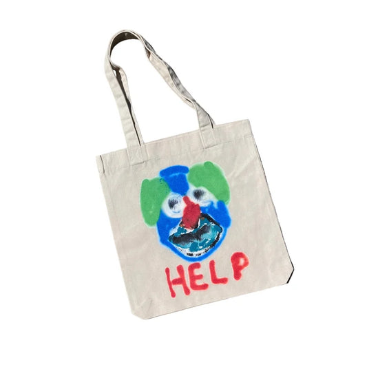 ‘HELP’ Organic cotton tote bag by Pootonmynootart