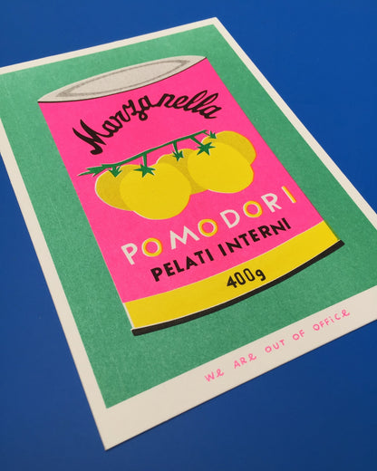 A can of Pomodori Riso print by We are out of Office