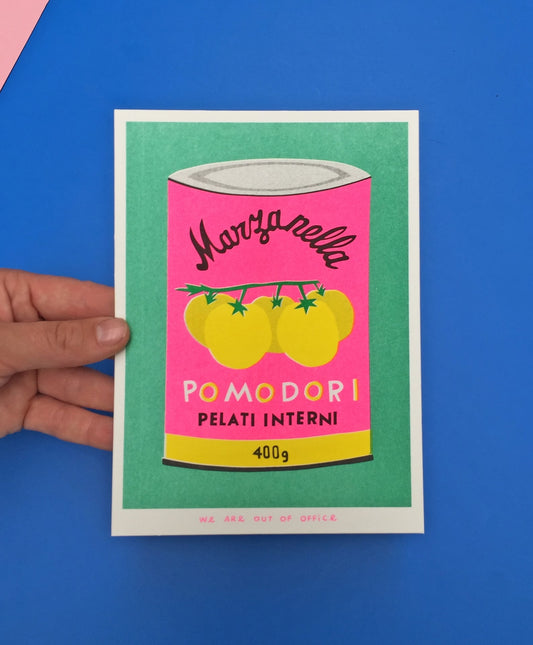 A can of Pomodori Riso print by We are out of Office