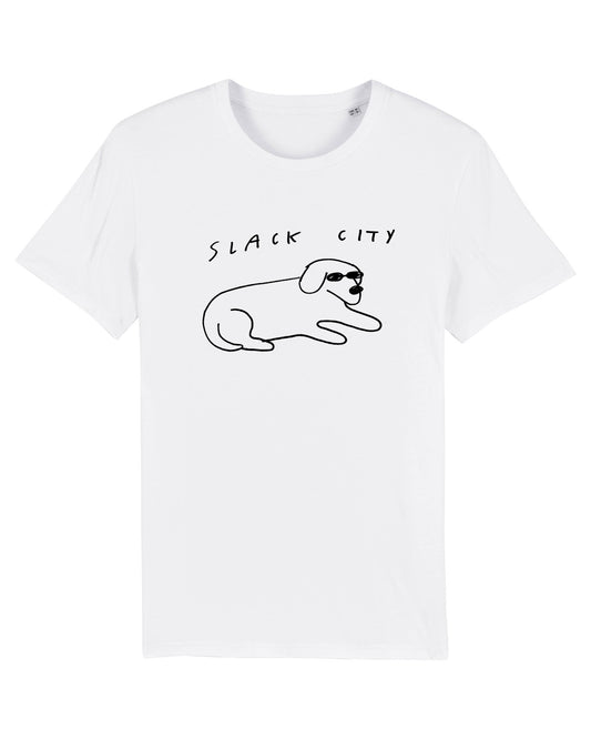 Slack City Cool Dog White Tee by Slack City Radio