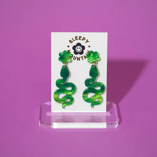 Swirly green Snake Earrings by Sleepy Mountain