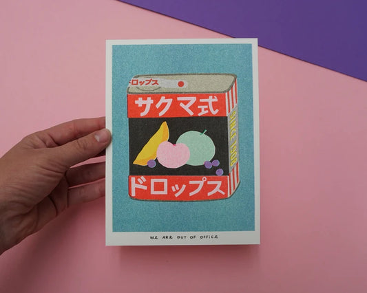 a tin can of Sakuma Drops Risograph Print by We Are Out Of Office