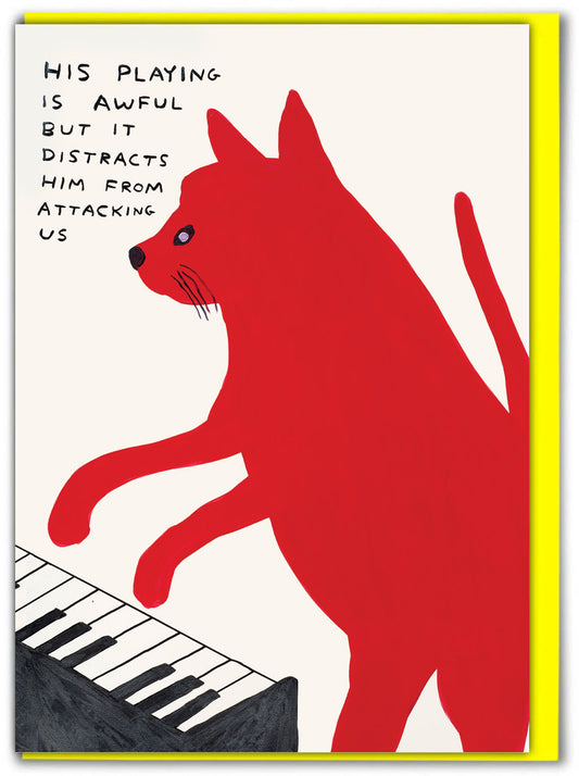 Piano Playing Cat Card by David Shrigley