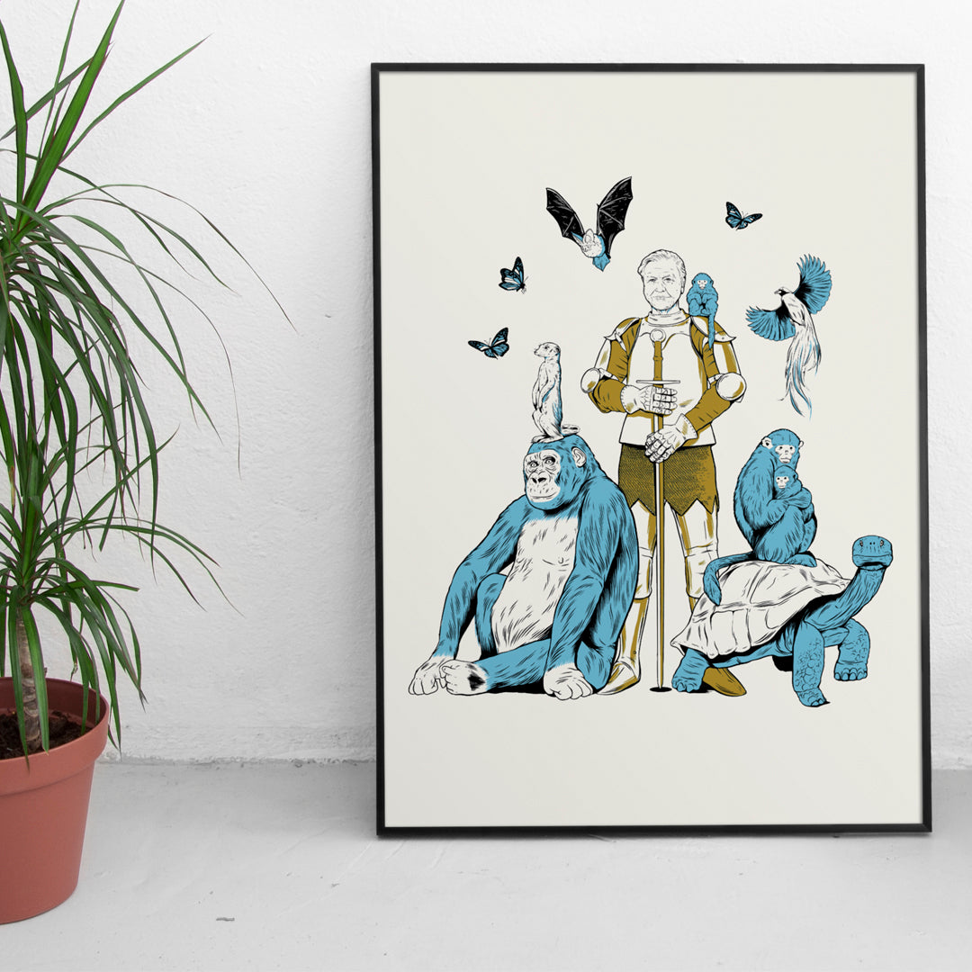 Saint David (Gold and blue) Riso print by Louise Pomeroy.